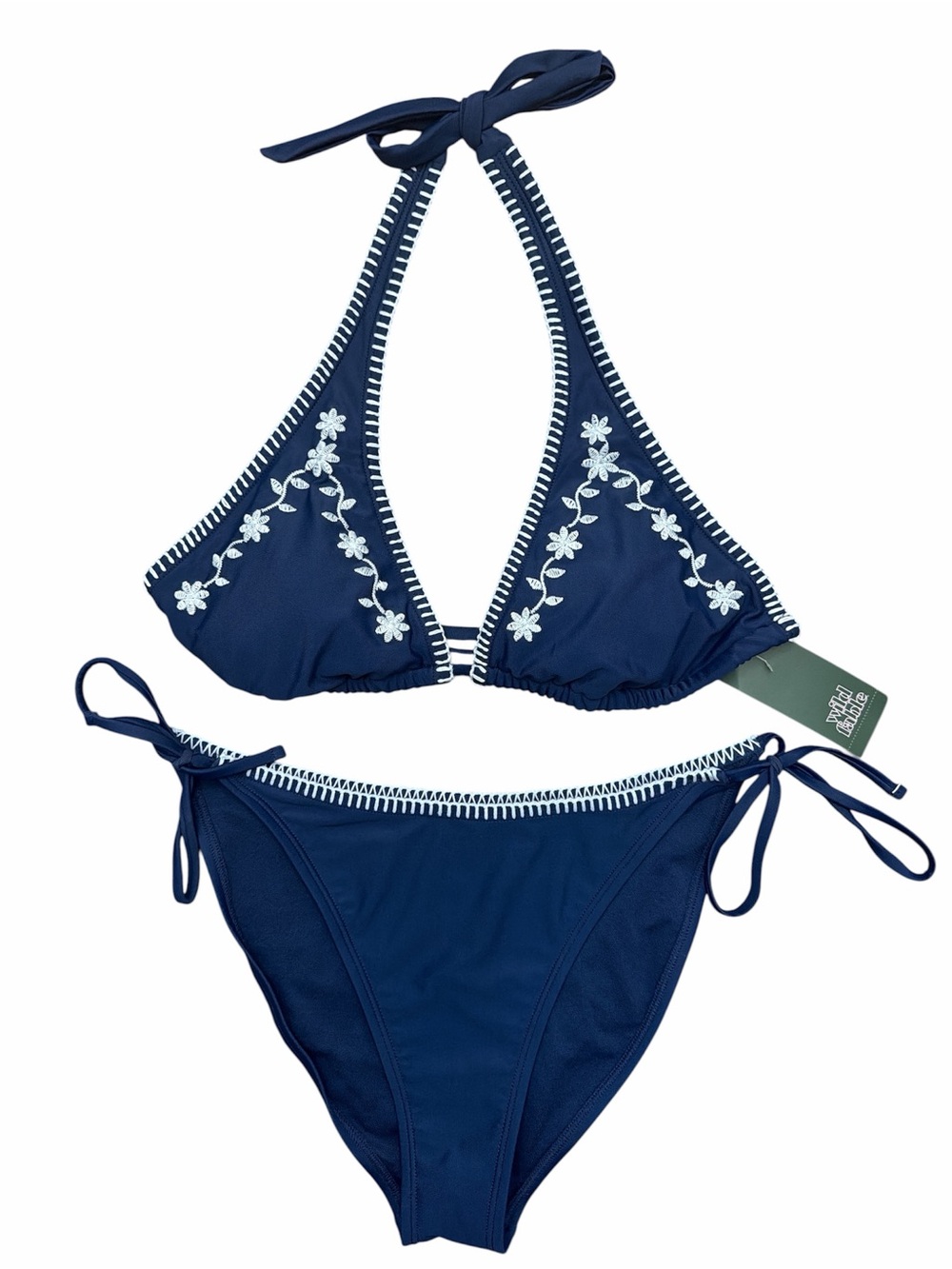 Wild Fable Navy Embroidered String Bikini Set Size M